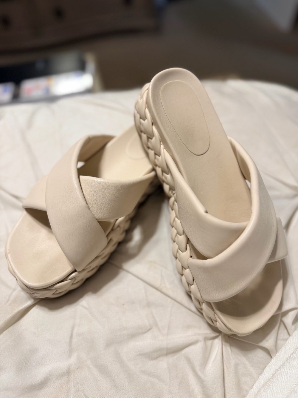 Cream Braided Platform Slide Sandals - Women's